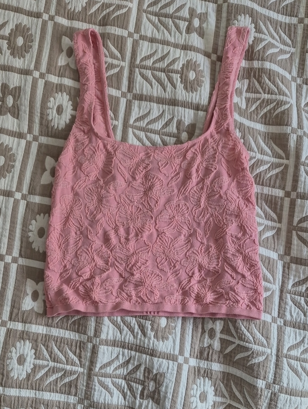 Anthropologie Pink Floral Embroidered Crop Tank